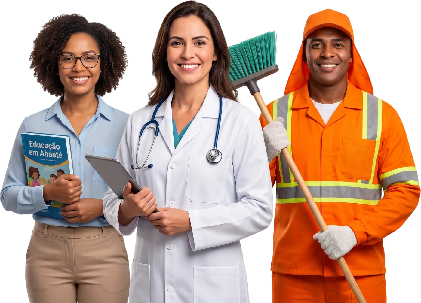 Servidores municipais de Abaeté: professora, médica e agente de limpeza urbana